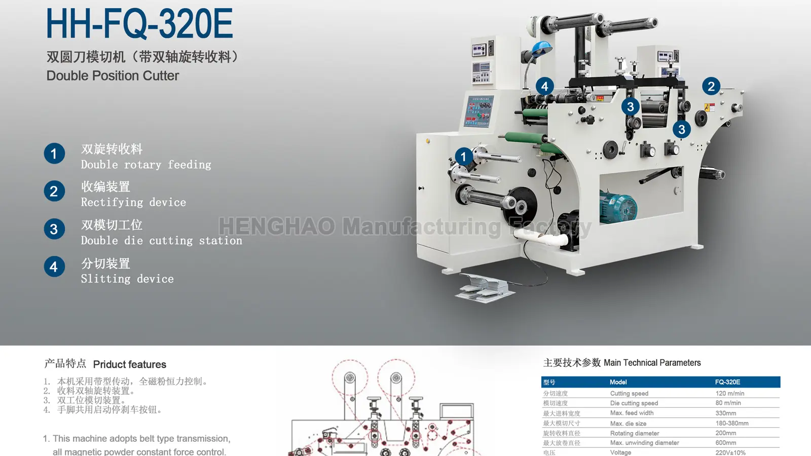 Machine de Découpe à Double Position pour Étiquettes en Papier HMQ-320YC Matériaux personnalisés